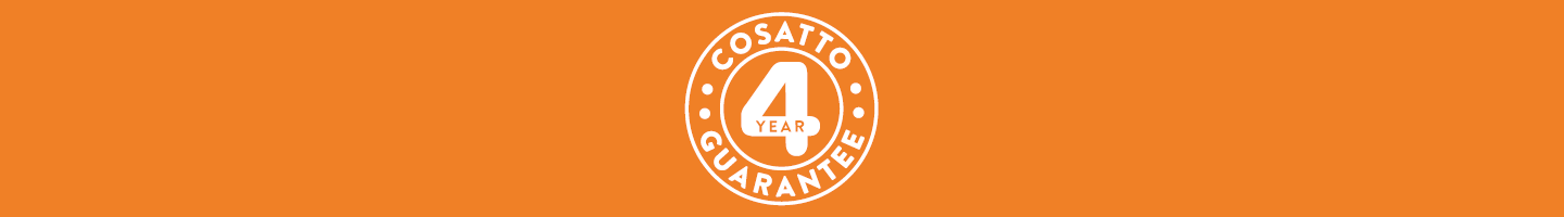 Four year guarantee text on orange background
