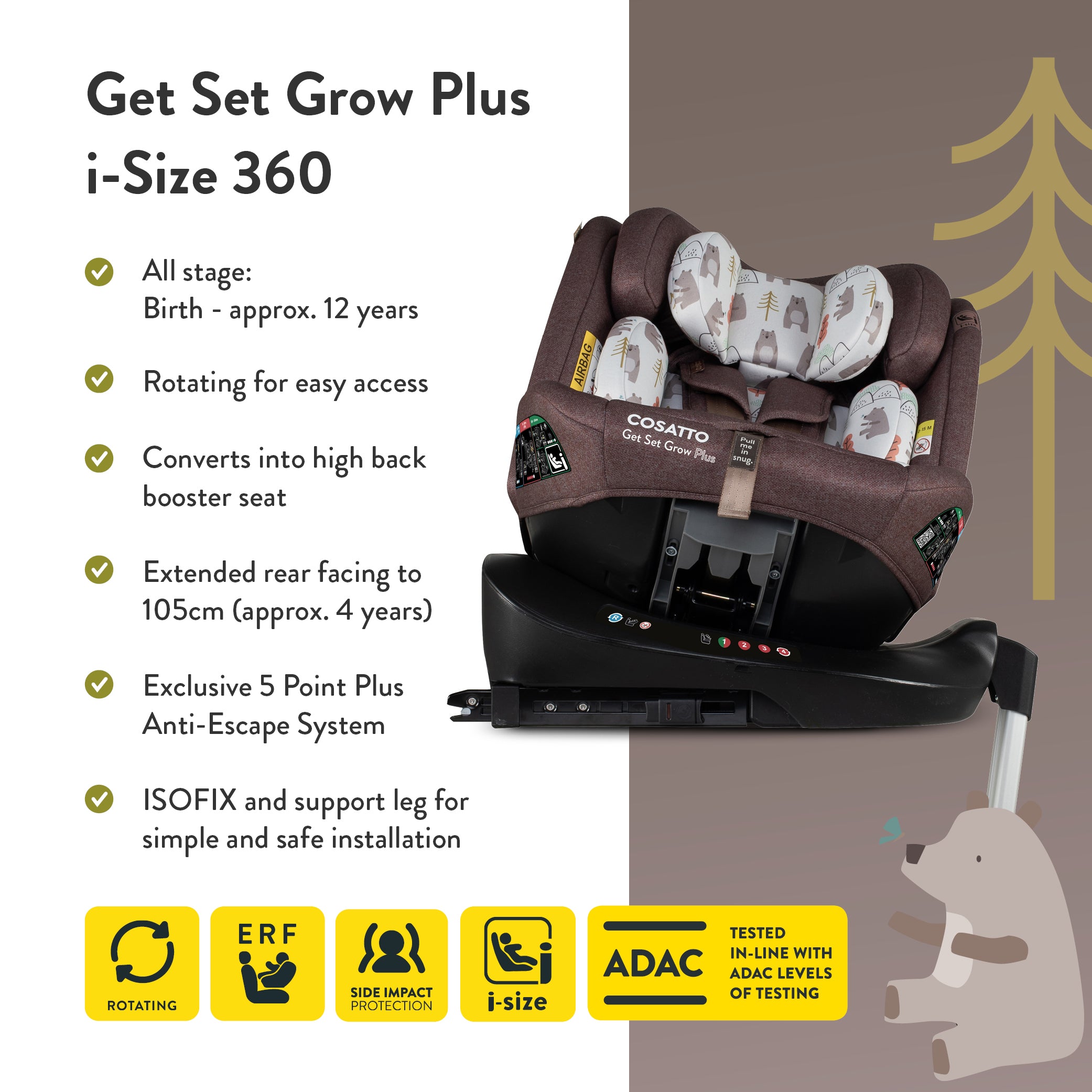 Get Set Grow Plus i-Size 360 Car Seat Bear Hug